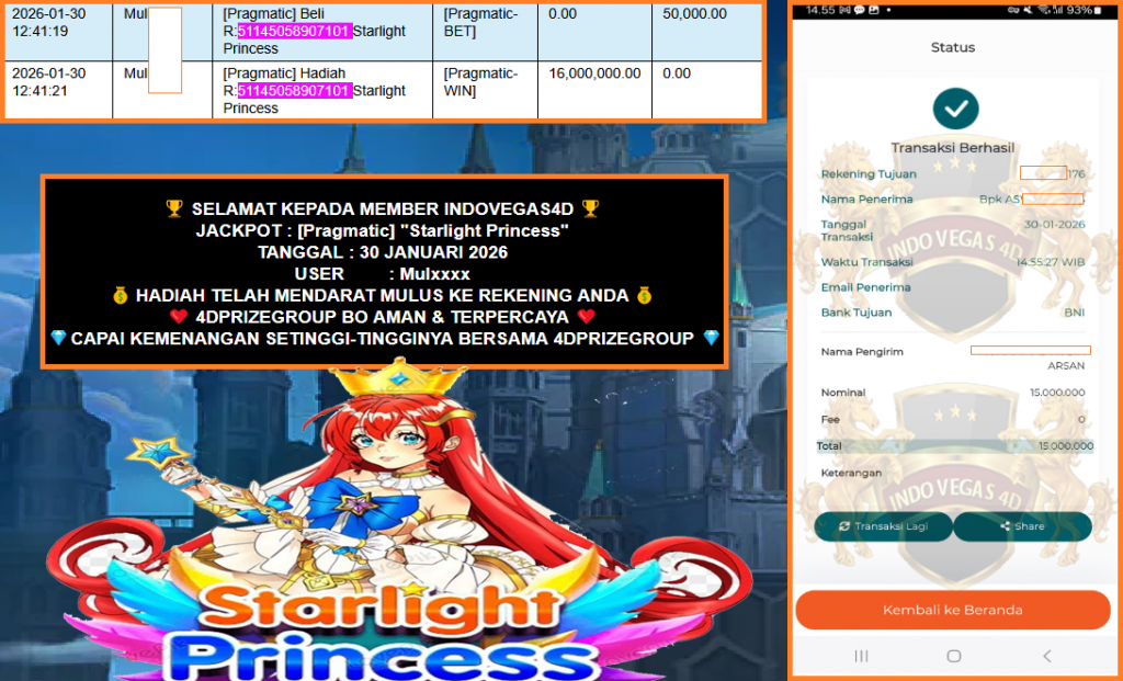 INDOVEGAS4D JACKPOT PRAGMATIC SLOT “Starlight Princess” Rp 15.000.000,- LUNAS