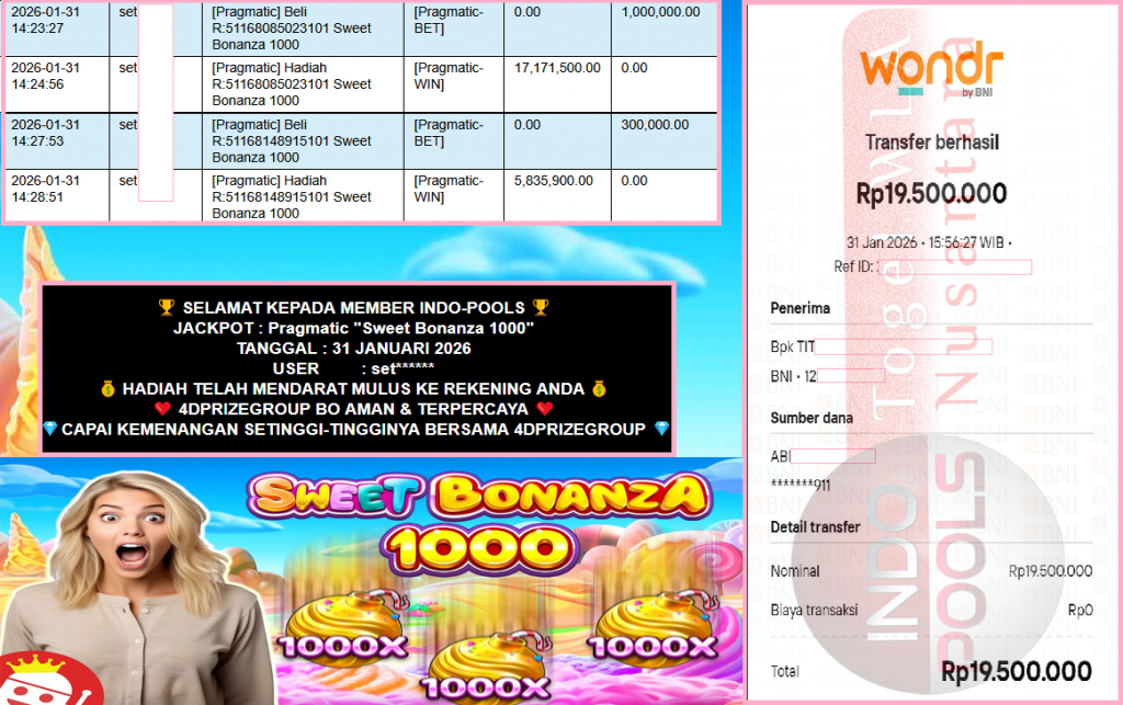 INDO-POOLS JACKPOT PRAGMATIC “Sweet Bonanza 1000″‎‏‏‎‎ Rp 19.500.000,- LUNAS