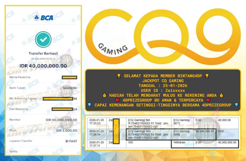 BINTANG4DP JACKPOT CQ GAMING Rp.40.000.000,- LUNAS