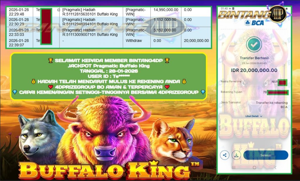 BINTANG4DP JACKPOT PRAGMATIC BUFFALO KING Rp.20.000.000,- LUNAS