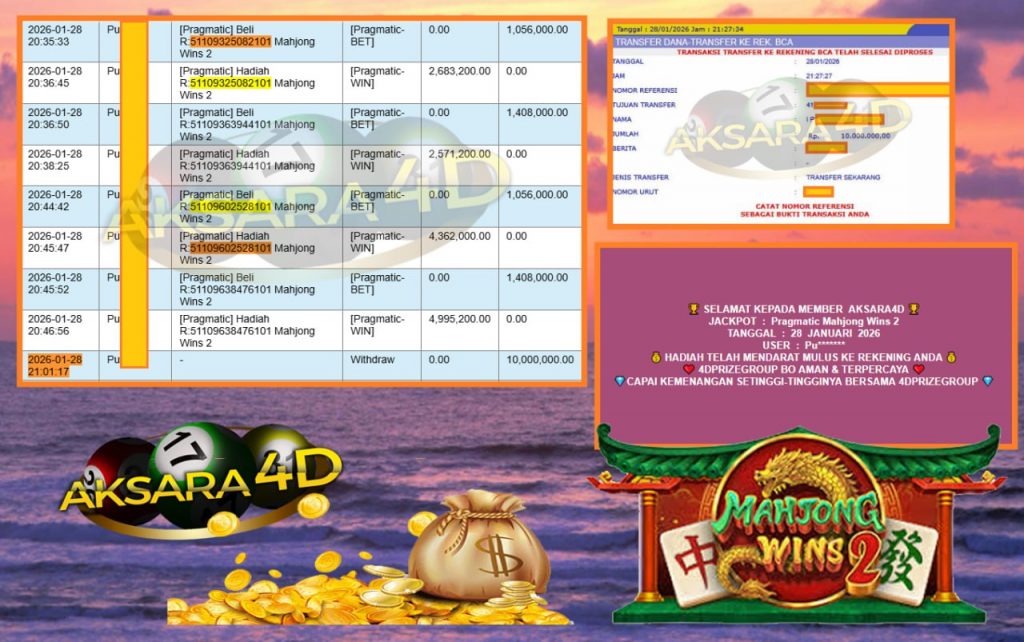 AKSARA4D JACKPOT MAHJONG WINS 2 Rp.10.000.000,- LUNAS