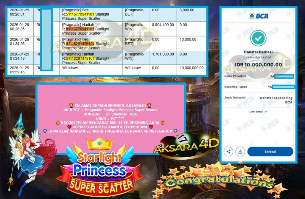 AKSARA4D JACKPOT STARLIGHT PRINCES SUPER SCATTER Rp.10.000.000,- LUNAS