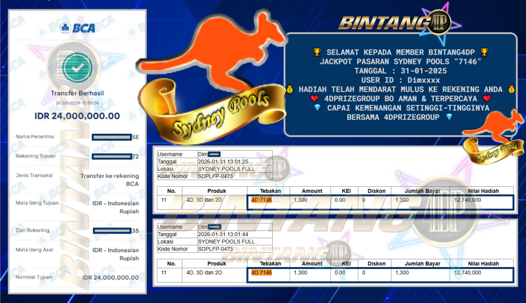 BINTANG4DP JACKPOT PASARAN SYDNEY POOLS “7146”‌‌‌‎ Rp24.000.000,- LUNAS