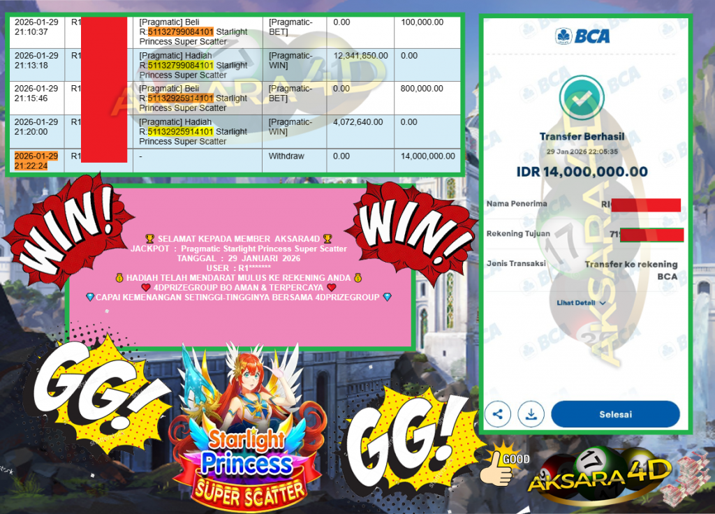 AKSARA4D JACKPOT PRAGMATIC SLOT “Starlight Princess Super Scatter”‎‏‏‎‎ Rp14.000.000,- LUNAS