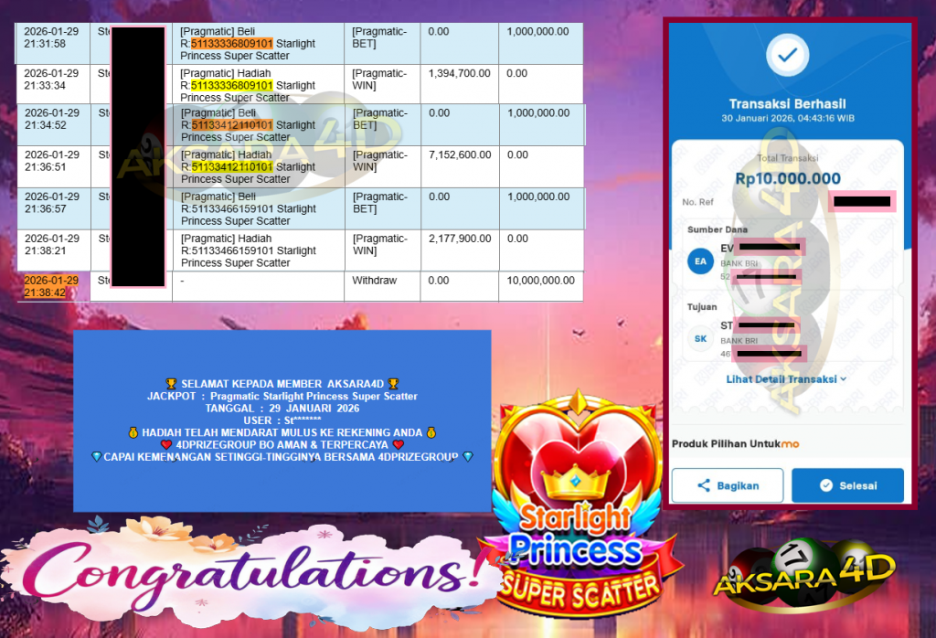 AKSARA4D JACKPOT PRAGMATIC SLOT “Starlight Princess Super Scatter”‎‏‏‎‎ Rp10.000.000,- LUNAS