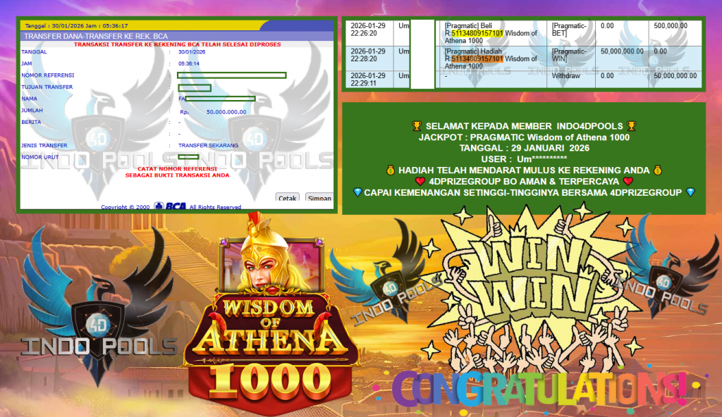 INDO4DPOOLS JACKPOT PRAGMATIC “Wisdom of Athena 1000″‎ ‏‏ Rp50.000.000,- LUNAS