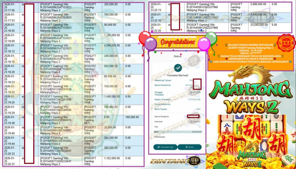 BINTANG4DP JACKPOT PERMAINAN PGSOFT Gaming “Mahjong Ways 2” Rp.39.000.000,- LUNAS