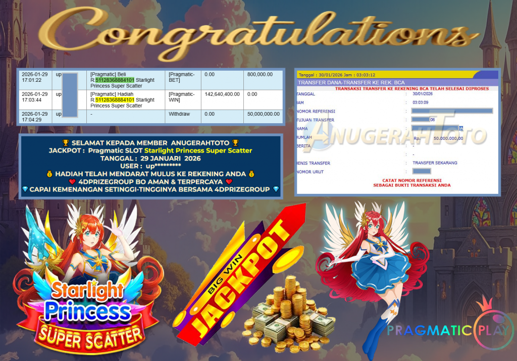 ANUGERAHTOTO JACKPOT PRAGMATIC SLOT “Starlight Princess Super Scatter” ‎‎‏‏‎ ‎‏‏‎ ‎‏‏‎ ‎‎‏‏‎ ‎‏‏‎ ‎‏‏‎Rp 130.000.000,- LUNAS