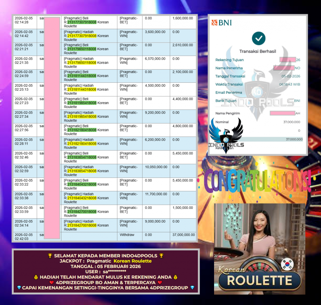 INDO4DPOOLS JACKPOT PRAGMATIC LIVE GAME “Korean Roulette ” ‎‏‏‎Rp 37.000.000,- LUNAS
