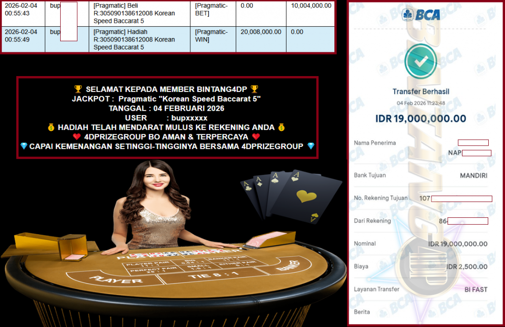BINTANG4DP JACKPOT PRAGMATIC “Korean Speed Baccarat 5″‎‏‏‎‎ Rp 19.000.000,- LUNAS