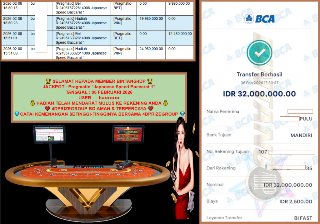 BINTANG4DP JACKPOT PRAGMATIC “Japanese Speed Baccarat 1″‎‏‏‎‎ Rp 32.000.000,- LUNAS