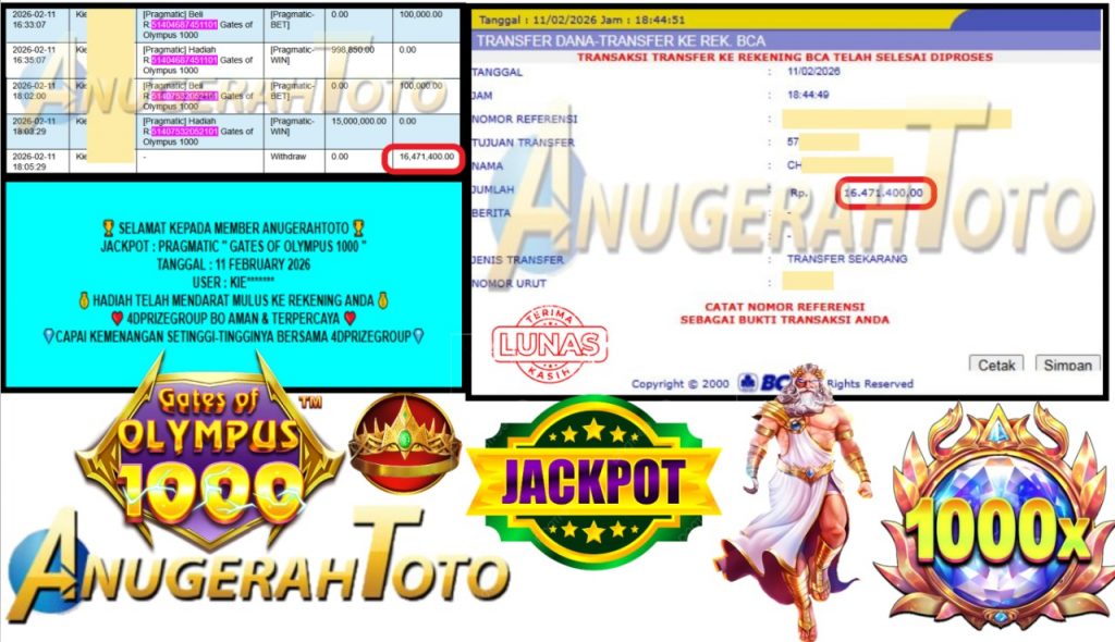 ANUGERAHTOTO JACKPOT PRAGMATIC “GATES OF OLYMPUS 1000” Rp 16,471.400,- LUNAS