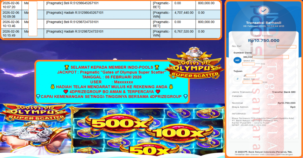 INDO-POOLS JACKPOT PRAGMATIC “Gates of Olympus Super Scatter”‎‏‏‎‎ Rp 10.750.000,- LUNAS