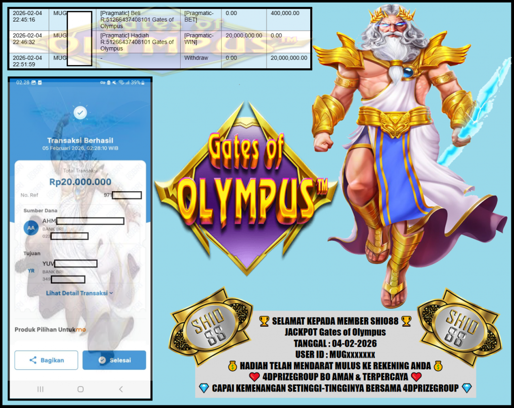SHIO88 JACKPOT PRAGMATIC “Gates of Olympus”‎‏‏‎‎                                   Rp20.000.000,- LUNAS