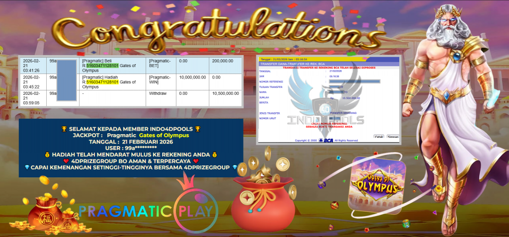 INDO4DPOOLS JACKPOT PRAGMATIC SLOT ” Gates of Olympus ” Rp 10.500.000,- LUNAS