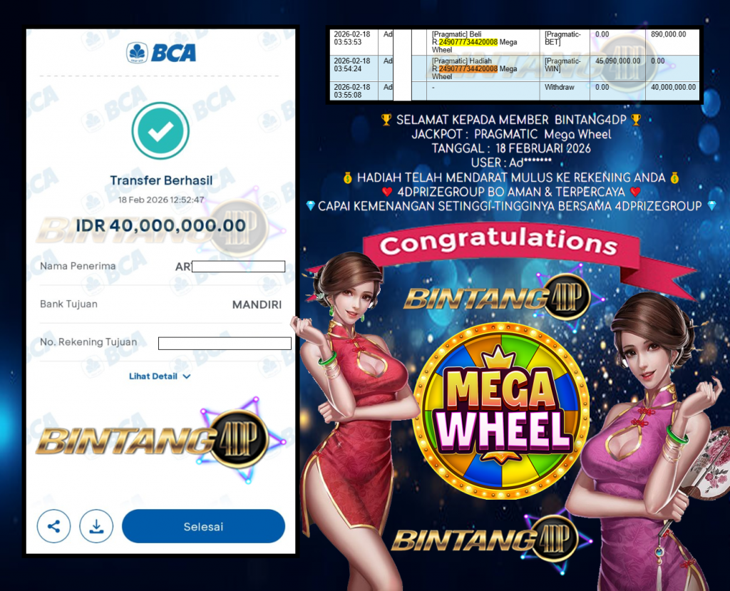 BINTANG4DP JACKPOT PRAGMATIC ” Mega Wheel ” Rp 40,000,000,- LUNAS