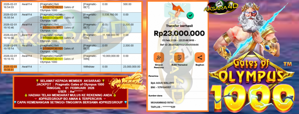 AKSARA4D JACKPOT PRAGMATIC SLOT “Gates of Olympus 1000″‎‏‏‎‎ Rp23.000.000,- LUNAS