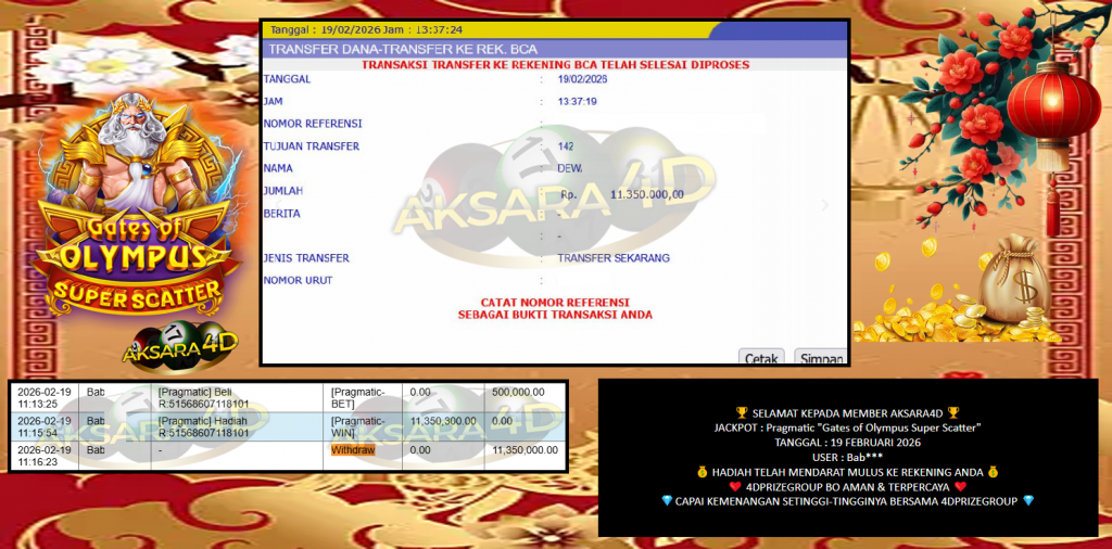 AKSARA4D JACKPOT PRAGMATIC “Gates of Olympus Super Scatter”‎‏‏‎‎ Rp11.350.000,- LUNAS