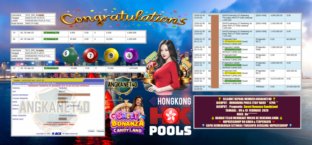ANGKANET4D JACKPOT PASARAN HONGKONG POOLS (TIAP HARI) ” 6794 ” & Pragmatic LIVE GAME ” Sweet Bonanza CandyLand ” Rp 20.000.000,- LUNAS