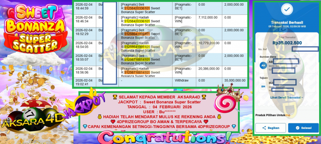 AKSARA4D JACKPOT PRAGMATIC SLOT “Sweet Bonanza Super Scatter”‎‏‏‎‎ Rp35.000.000,- LUNAS