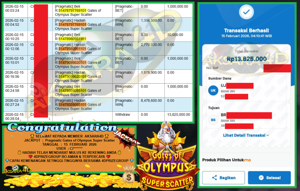 AKSARA4D JACKPOT PRAGMATIC SLOT “Gates of Olympus Super Scatter”‎‏‏‎‎ Rp13.825.000,- LUNAS