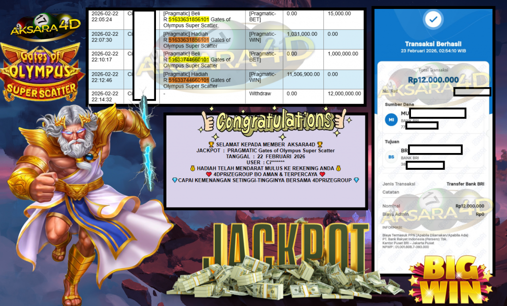 AKSARA4D JACKPOT PRAGMATIC SLOT “Gates of Olympus Super Scatter”‎‏‏‎‎ Rp12.000.000,- LUNAS