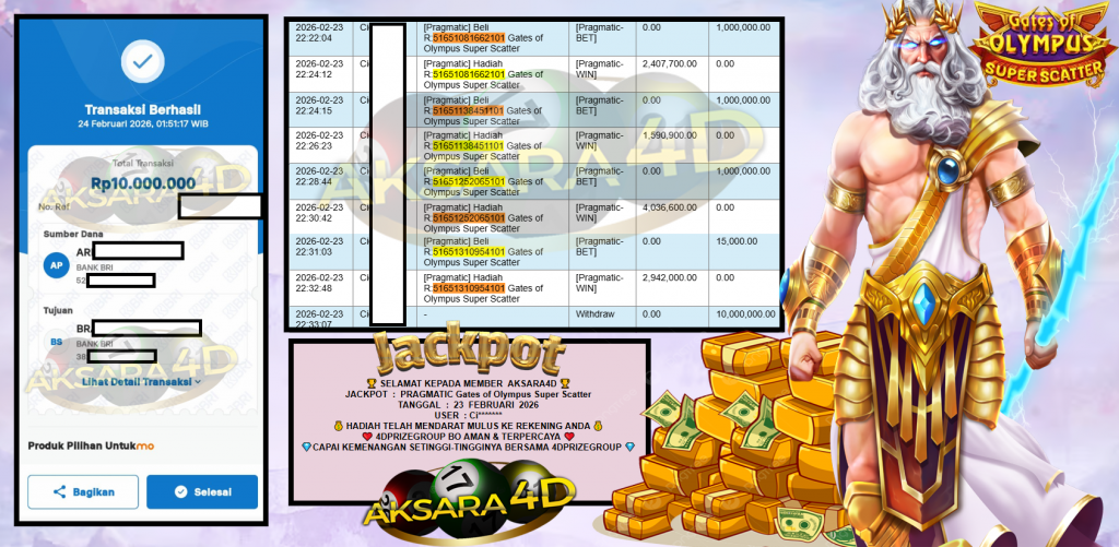 AKSARA4D JACKPOT PRAGMATIC SLOT “Gates of Olympus Super Scatter”‎‏‏‎‎ Rp10.000.000,- LUNAS