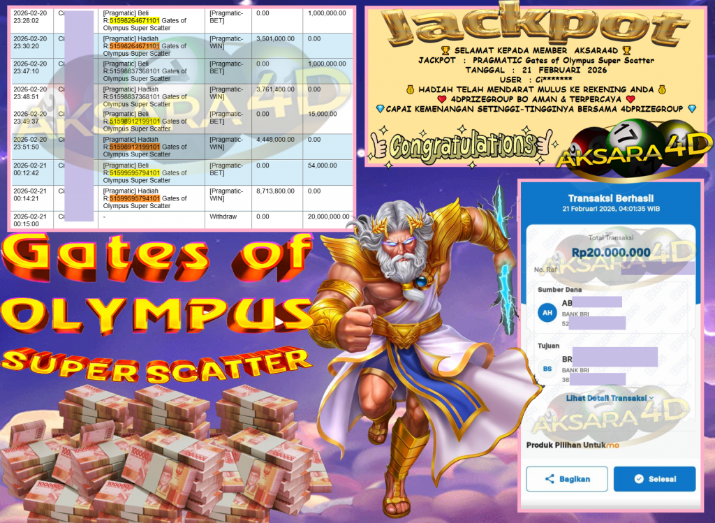 AKSARA4D JACKPOT PRAGMATIC SLOT “Gates of Olympus Super Scatter”‎‏‏‎‎ Rp20.000.000,- LUNAS