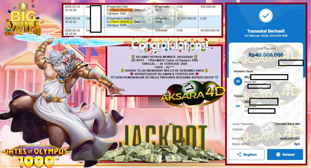 AKSARA4D JACKPOT PRAGMATIC SLOT “Gates of Olympus 1000″‎‏‏‎‎ Rp40.000.000,- LUNAS