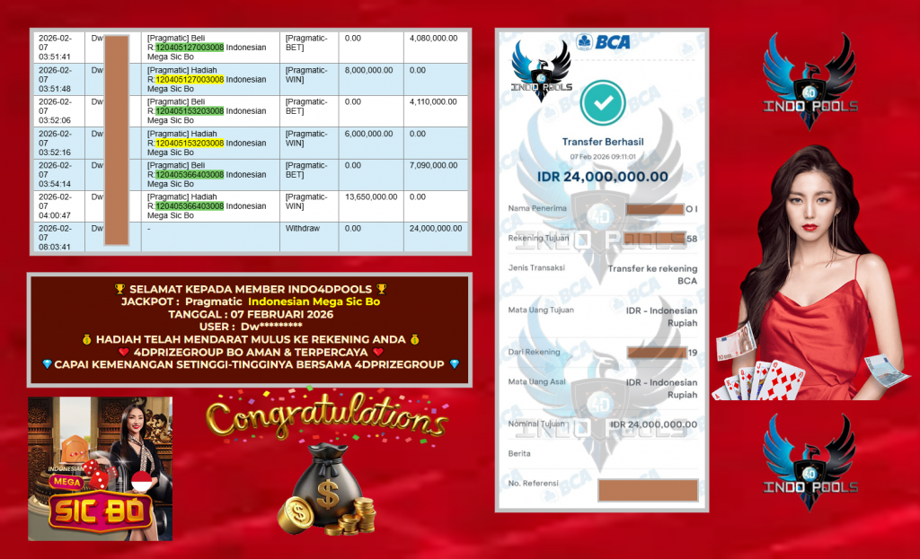 INDO4DPOOLS JACKPOT PRAGMATIC LIVE GAME ” Indonesian Mega Sic Bo ” ‎‏‏‎Rp 24.000.000,- LUNAS