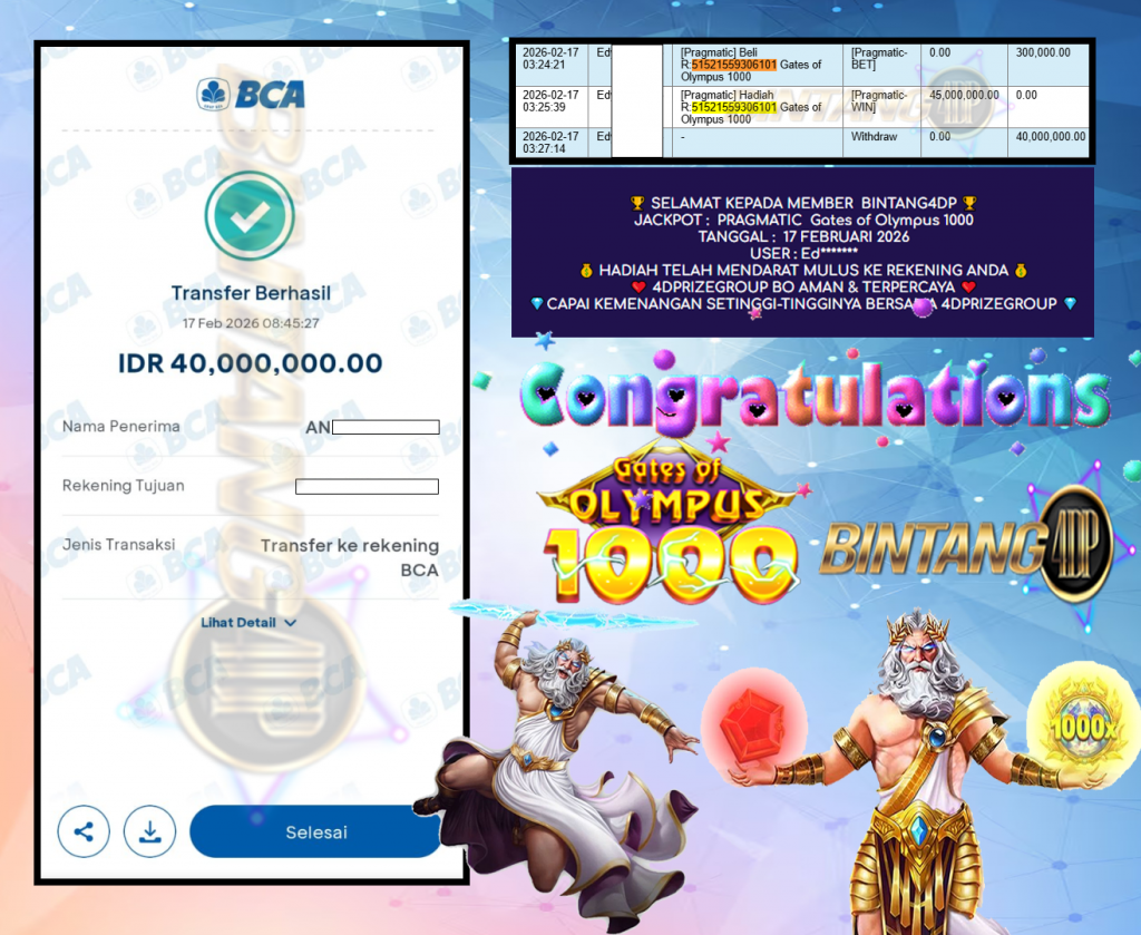 BINTANG4DP JACKPOT PRAGMATIC ” Gates of Olympus 1000 ” Rp 40,000,000,- LUNAS