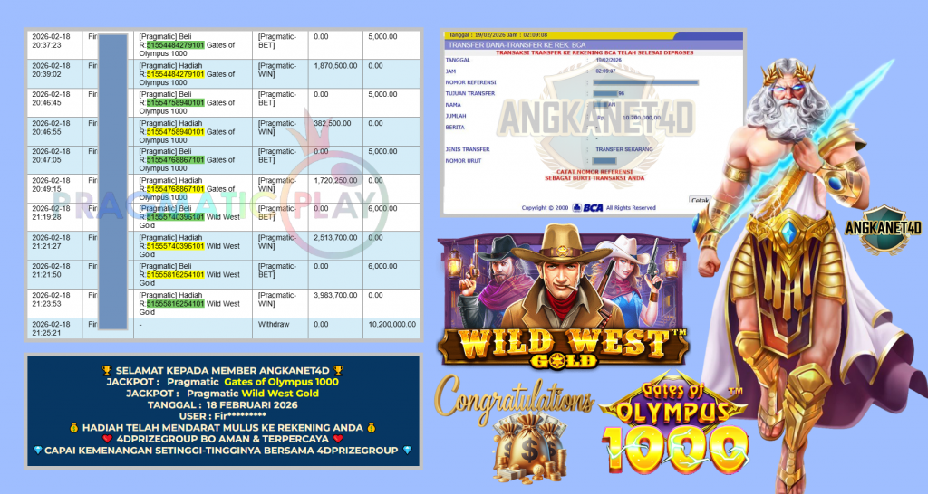 ANGKANET4D JACKPOT PRAGMATIC SLOT ” Gates of Olympus 1000 , Wild West Gold ” Rp 10.200.000,- LUNAS