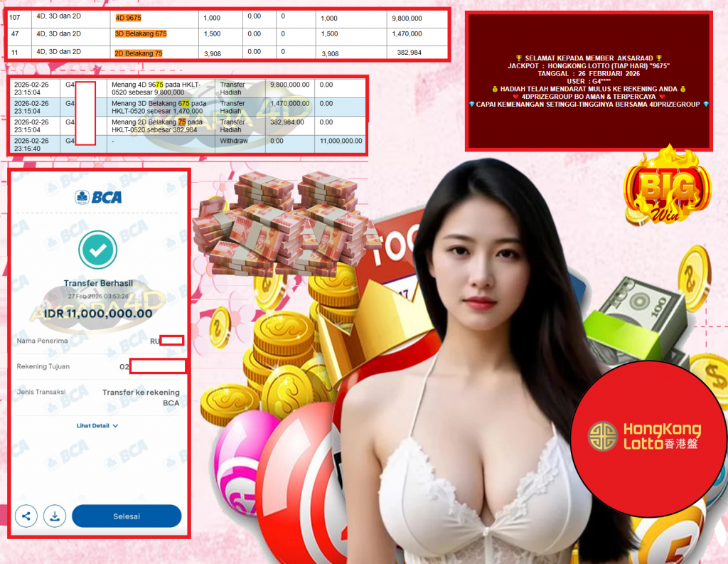 AKSARA4D JACKPOT PASARAN HONGKONG LOTTO (TIAP HARI) “9675”‎‏‏‎ Rp11.000.000,- LUNAS
