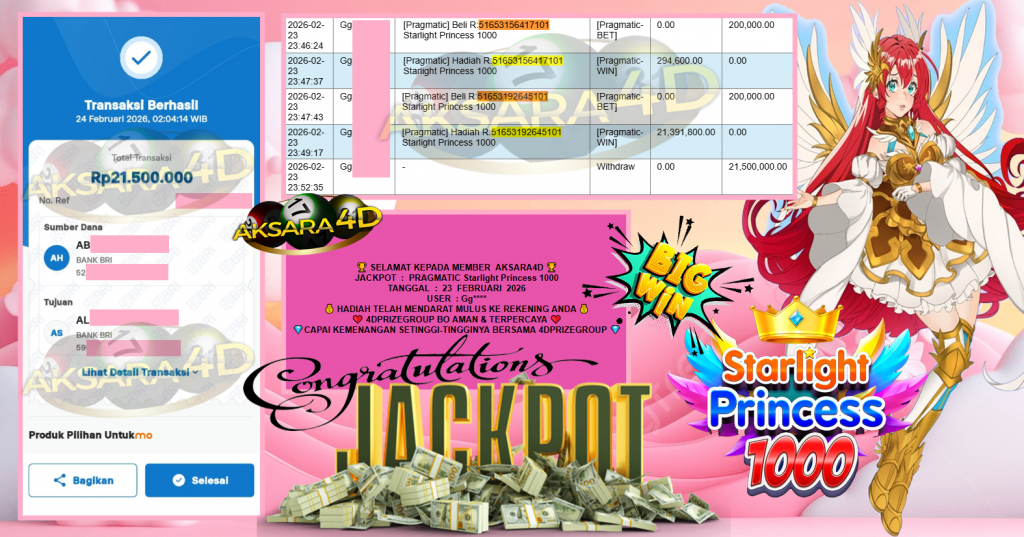 AKSARA4D JACKPOT PRAGMATIC SLOT “Starlight Princess 1000″‎‏‏‎‎ Rp21.500.000,- LUNAS