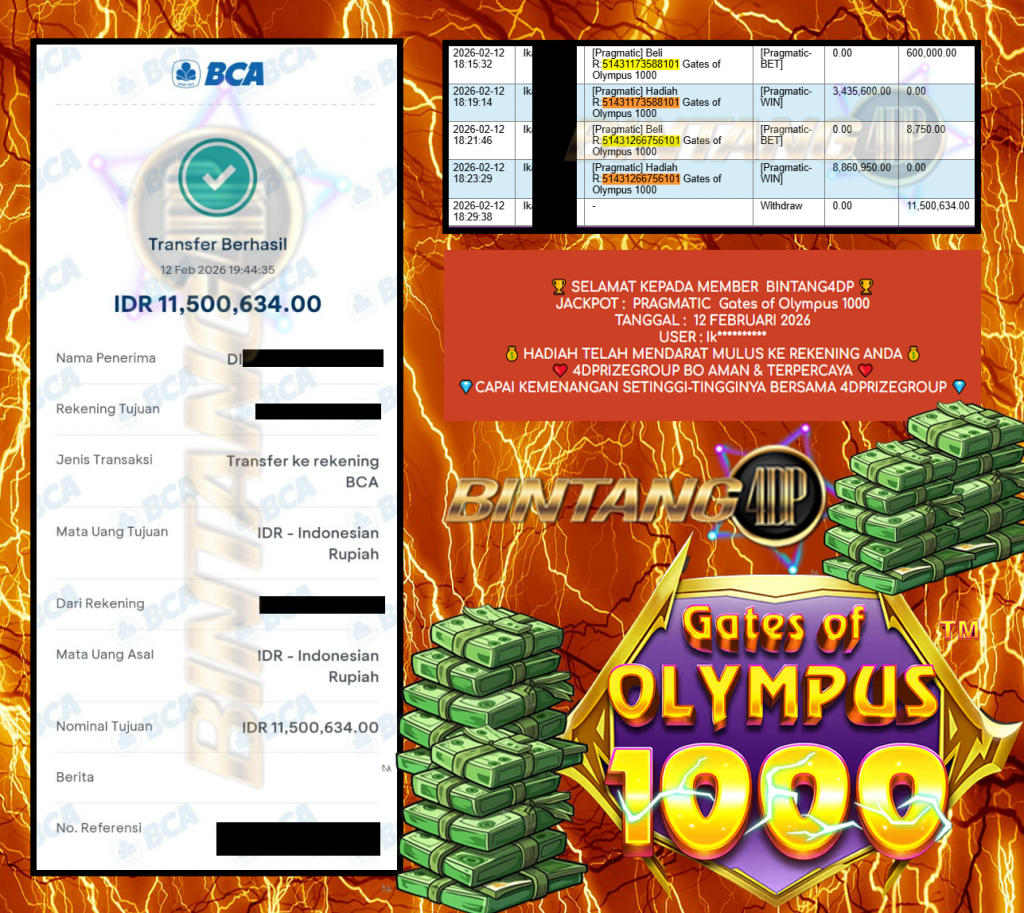 BINTANG4DP JACKPOT PRAGMATIC “Gates of Olympus 1000” Rp 11,500.634,- LUNAS