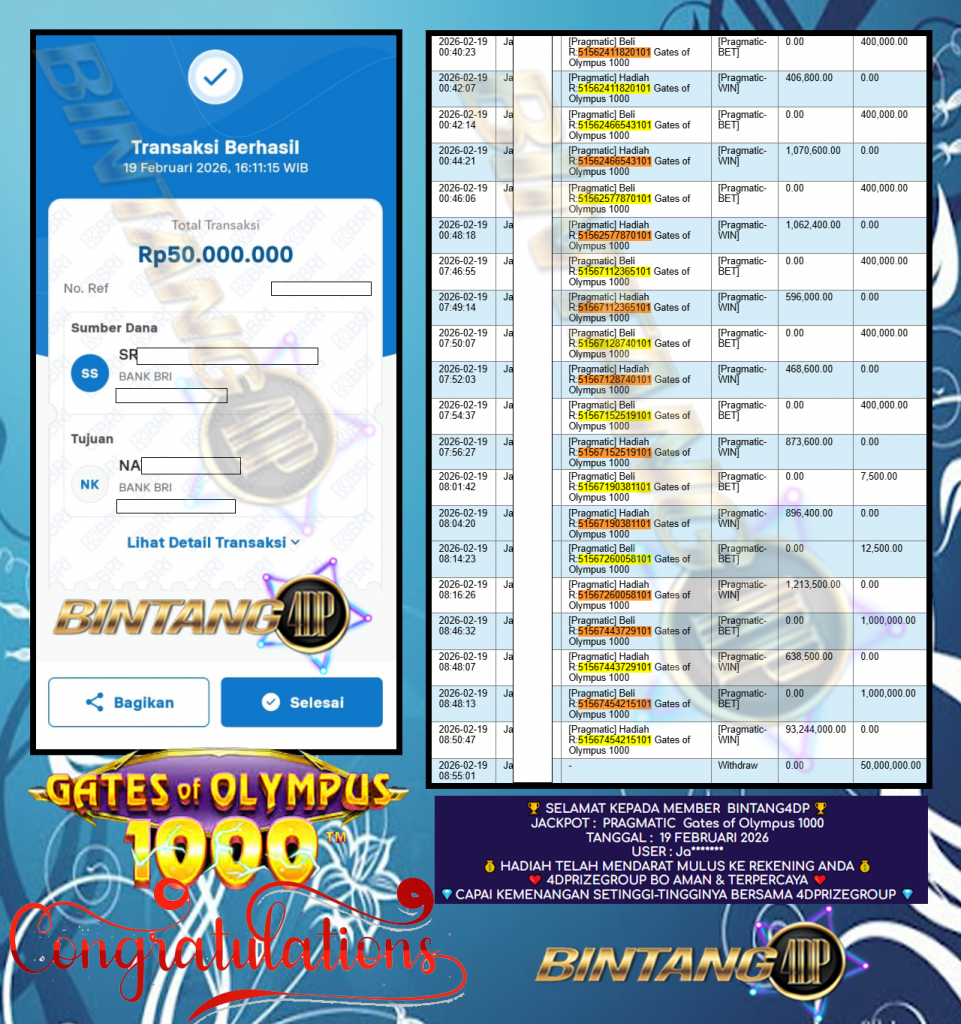 BINTANG4DP JACKPOT PRAGMATIC ” Gates of Olympus 1000 ” Rp 75,350,000,- LUNAS