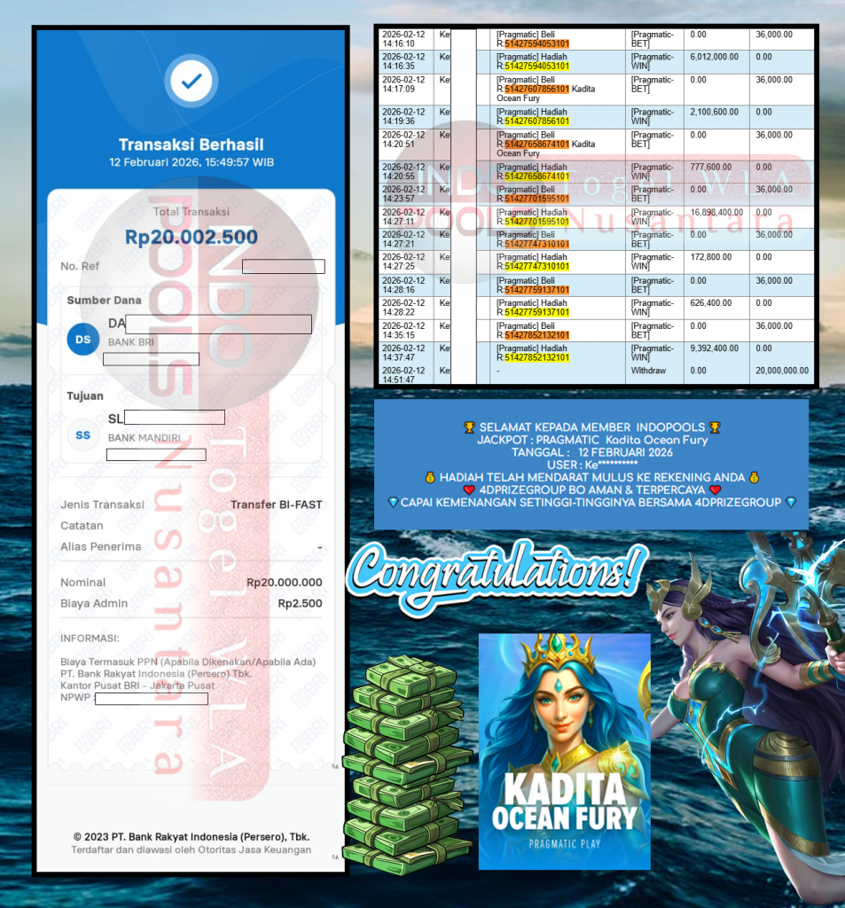 INDOPOOLS JACKPOT PRAGMATIC ”Kadita Ocean Fury” Rp 20.000.000,- LUNAS