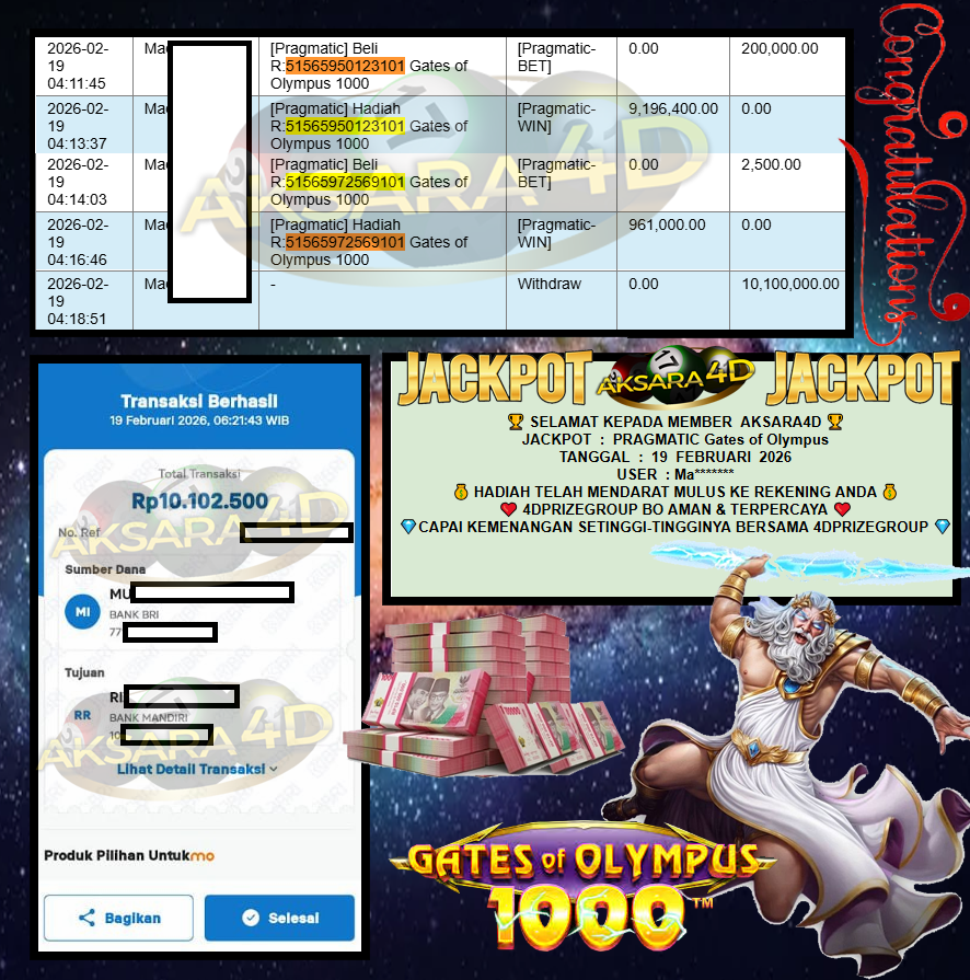 AKSARA4D JACKPOT PRAGMATIC SLOT “Gates of Olympus 1000″‎‏‏‎‎ Rp10.100.000,- LUNAS