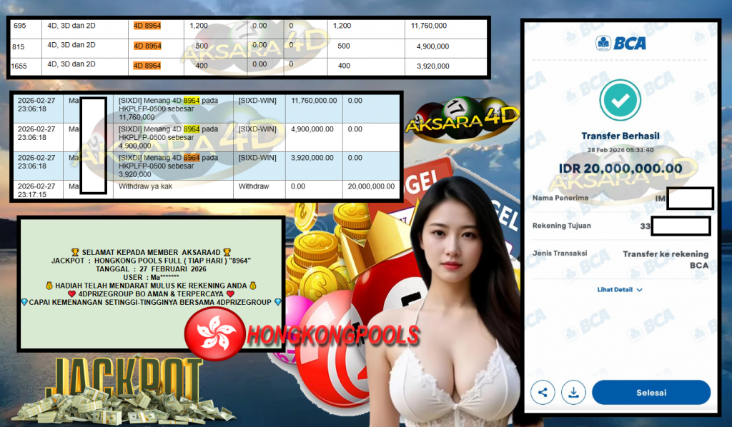 AKSARA4D JACKPOT PASARAN HONGKONG POOLS FULL (TIAP HARI) “8964”‎‏‏‎ Rp20.000.000,- LUNAS