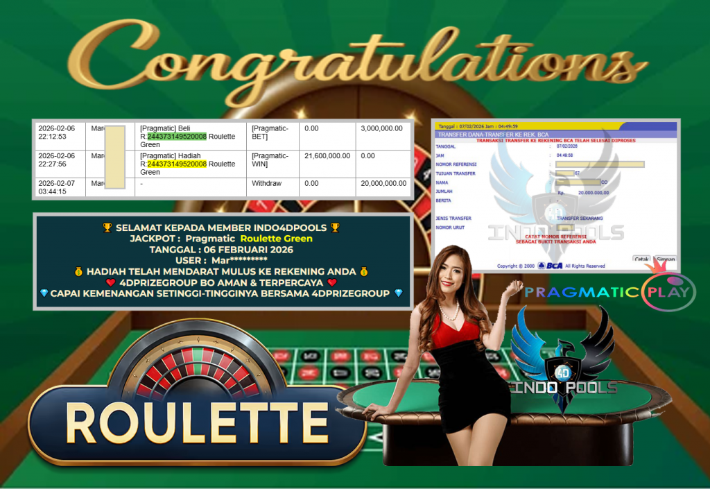 INDO4DPOOLS JACKPOT PRAGMATIC “Roulette Green”‎‏‏‎‎ Rp 20.000.000,- LUNAS
