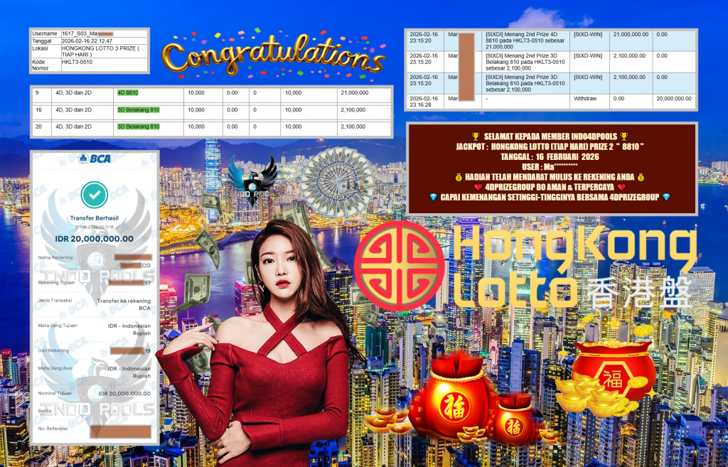 INDO4DPOOLS JACKPOT PASARAN HONGKONG LOTTO (TIAP HARI) PRIZE 2 ” 8810 ” Rp 20.000.000,- LUNAS