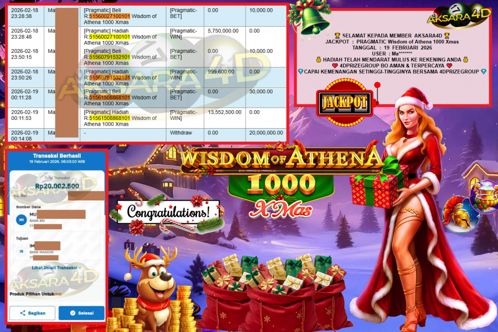 AKSARA4D JACKPOT PRAGMATIC SLOT “Wisdom of Athena 1000 Xmas”‎‏‏‎‎ Rp20.000.000,- LUNAS