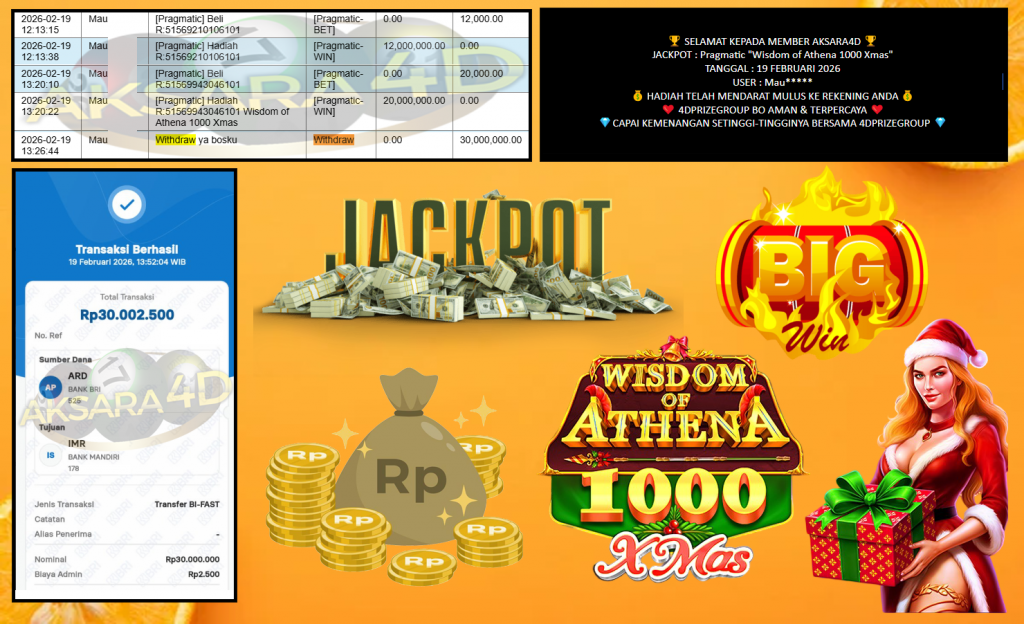 AKSARA4D JACKPOT PRAGMATIC “Wisdom of Athena 1000 Xmas”‎‏‏‎‎ Rp30.000.000,- LUNAS