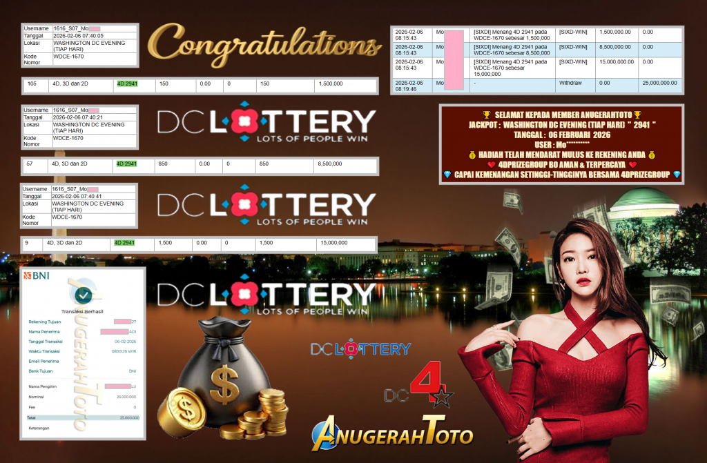 ANUGERAHTOTO JACKPOT PASARAN WASHINGTON DC EVENING (TIAP HARI) ” 2941 ” Rp 25.000.000,- LUNAS