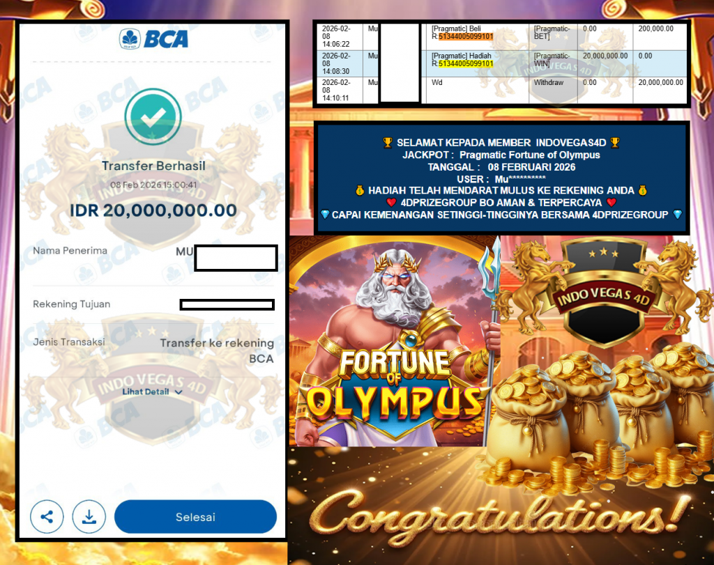 INDOVEGAS4D Pragmatic ”Fortune of Olympus” Rp 20.000.000,- LUNAS