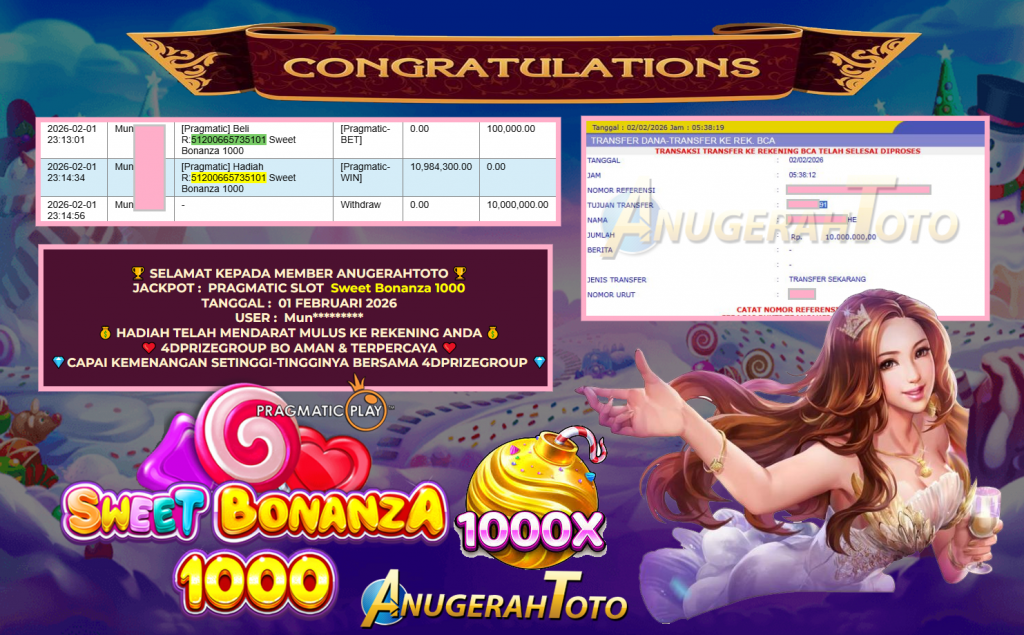 ANUGERAHTOTO JACKPOT PRAGMATIC SLOT “Sweet Bonanza 1000″‎‏‏‎ ‎‏‏‎ ‎‎‏‏‎Rp 10.000.000,- LUNAS