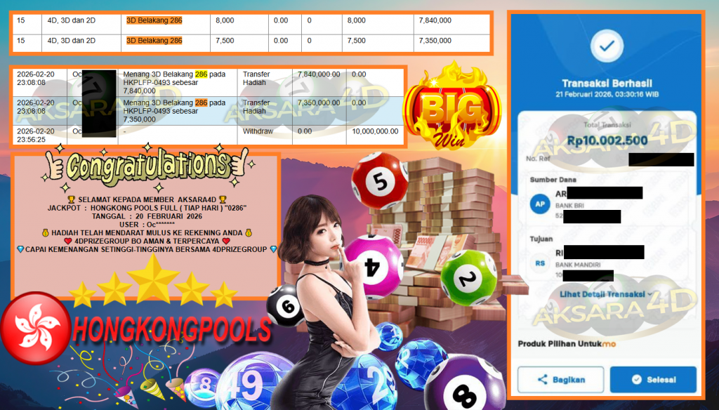 AKSARA4D JACKPOT PASARAN HONGKONG POOLS FULL (TIAP HARI) “0286”‎‏‏‎ Rp10.000.000,- LUNAS