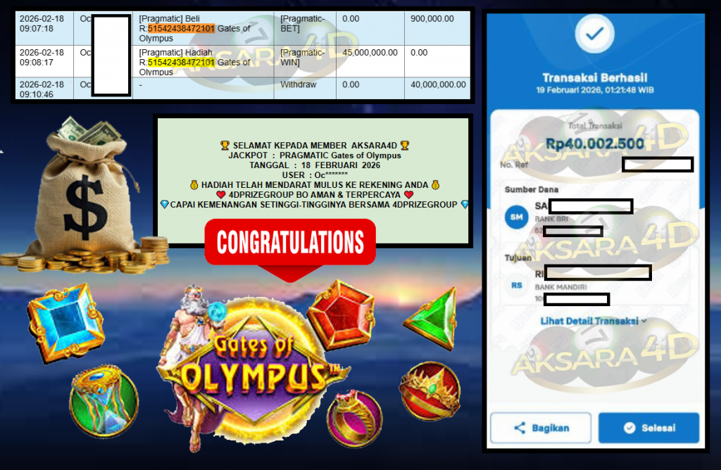 AKSARA4D JACKPOT PRAGMATIC SLOT “Gates of Olympus” Rp40.000.000,- LUNAS
