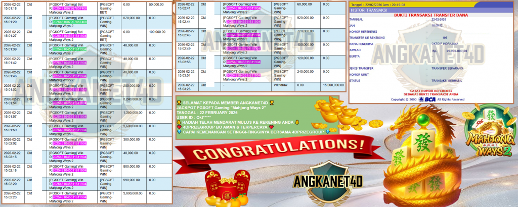 ANGKANET4D JACKPOT PGSOFT Gaming ”Mahjong Ways 2” ‎‎‏‏‎‎‏‏Rp 15,000,000,- LUNAS