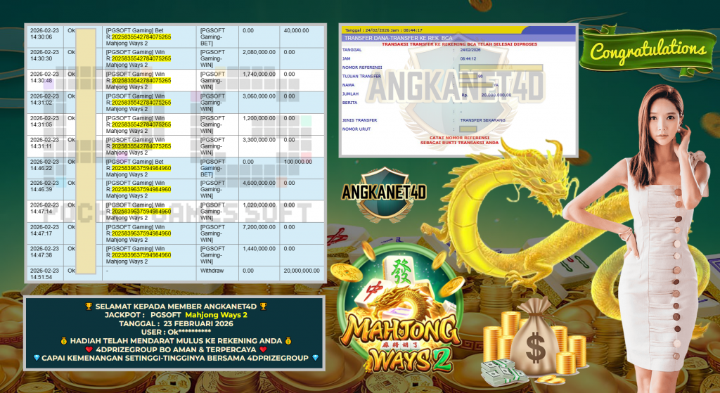 ANGKANET4D JACKPOT PGSOFT Gaming ” Mahjong Ways 2 “‎‎‏‏ ‎‎‏‏‎‎‏‏Rp 20.000.000 ,- LUNAS